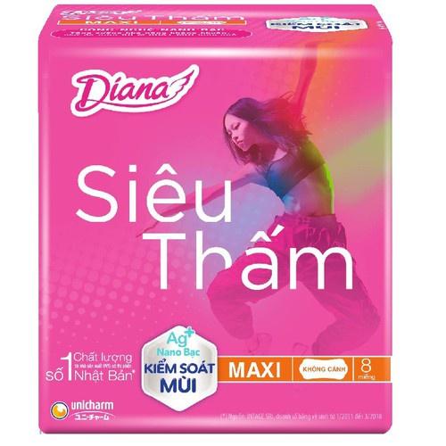 Băng vệ sinh Diana Siêu thấm Maxi (dày) không cánh 8 miếng/gói