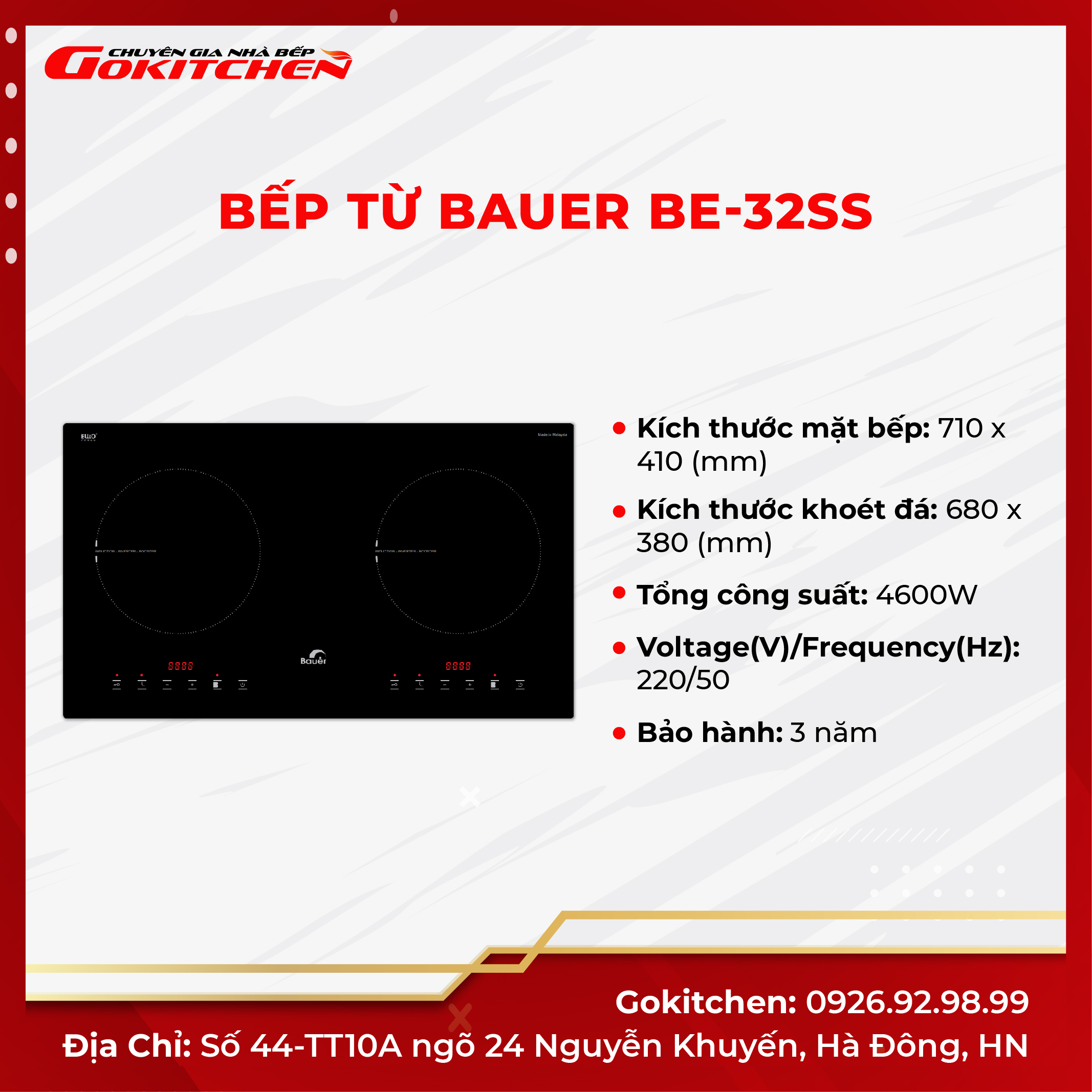 Bếp từ phong cách, nấu ăn nhanh BAUER BE-32SS - Gokitchen - Hàng chính hãng