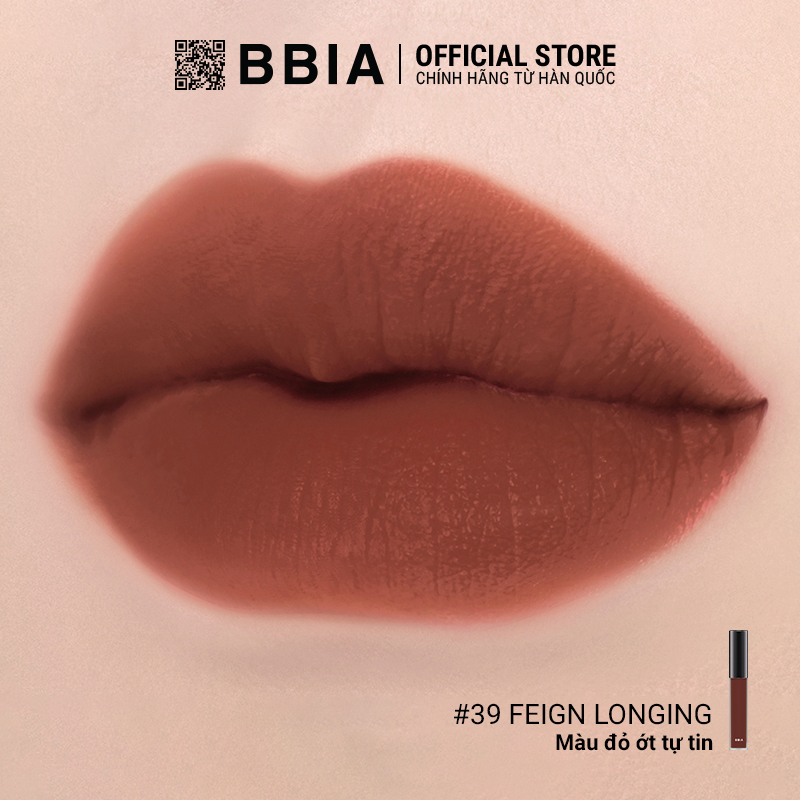 Son Kem Lì Bbia Last Velvet Lip Tint Version 8 - #39 Feign Longing (Màu Đỏ Ớt) 5g - Bbia Official Store