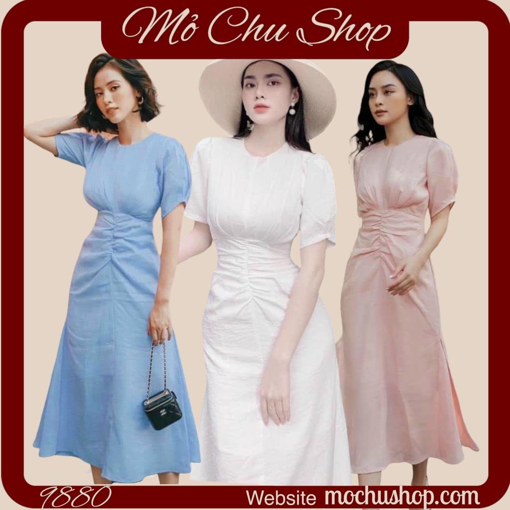 ĐẦM MIDI TAY BỒNG NHÚN THÂN 74498047 [MỎ CHU SHOP