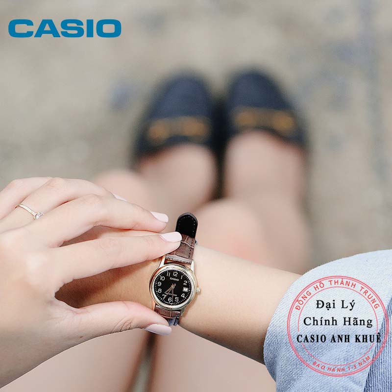 Đồng Hồ Nữ Casio LTP-V002GL-1B Dây Da - Mặt Số Viền Mạ Vàng