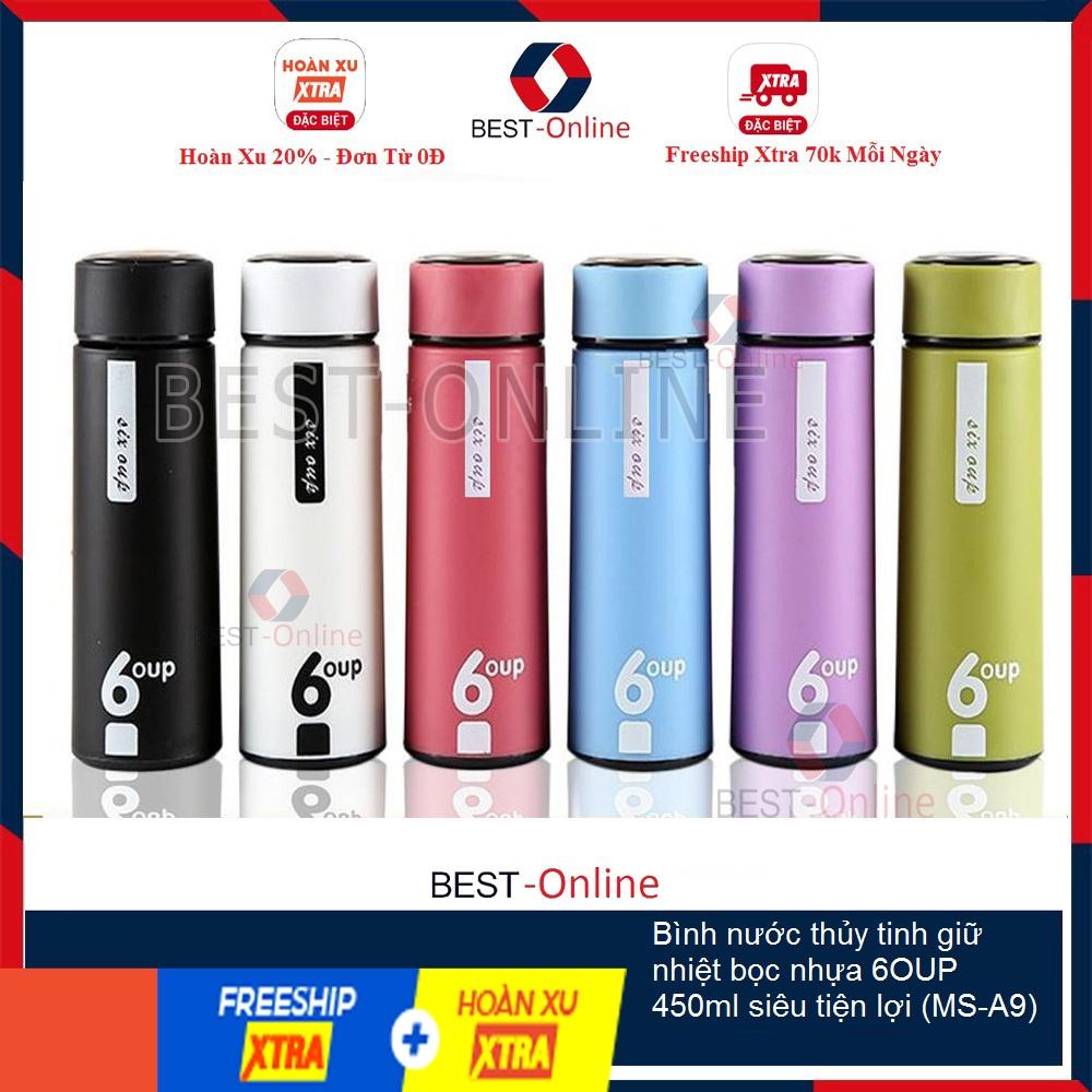 Bình nước thủy tinh giữ nhiệt bọc nhựa 6OUP 450ml siêu tiện lợi