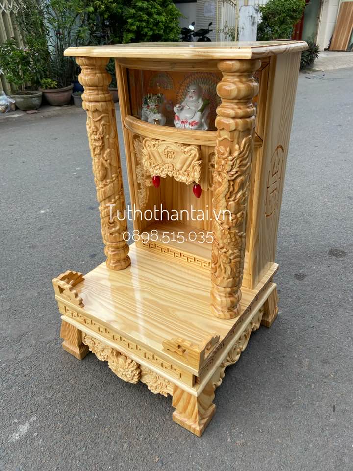 Bàn thờ thần tài gỗ Thông, có hộp đèn 48 x 81cm