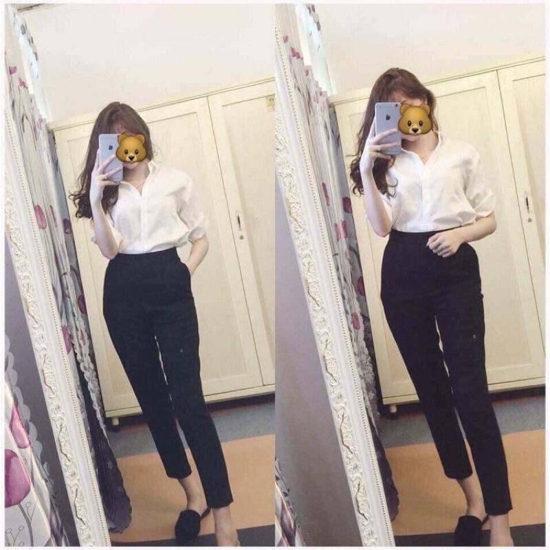 Quần tây đen công sở lưng thun baggy