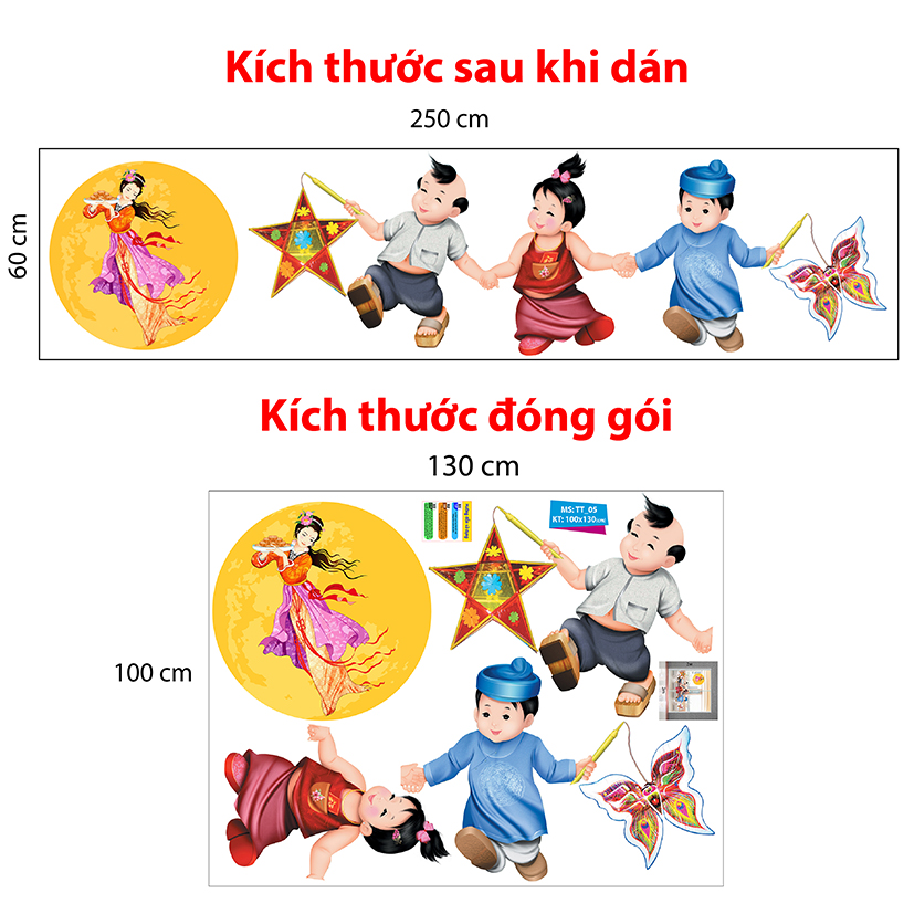 Decal trang trí trung thu 2021  bé xách lồng đèn đi đón Chị Hằng