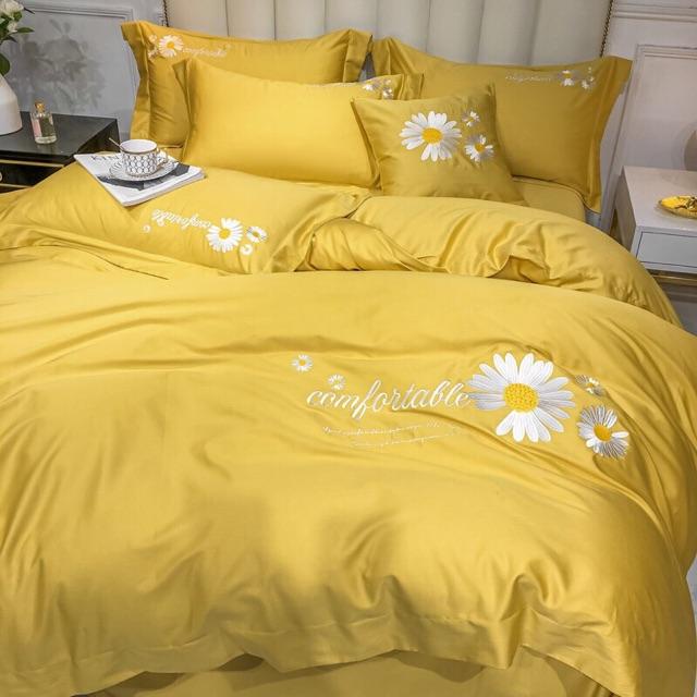 Set Cotton 40s Hàng Nhập Khẩu Cao Cấp 4 Món Hoa Cuc Thêu Hoa