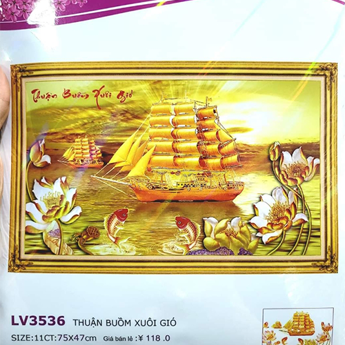 Tranh thêu chữ thập thuyền vàng thuận buồm xuôi gió LV3536 - kích thước 75 * 47 cm