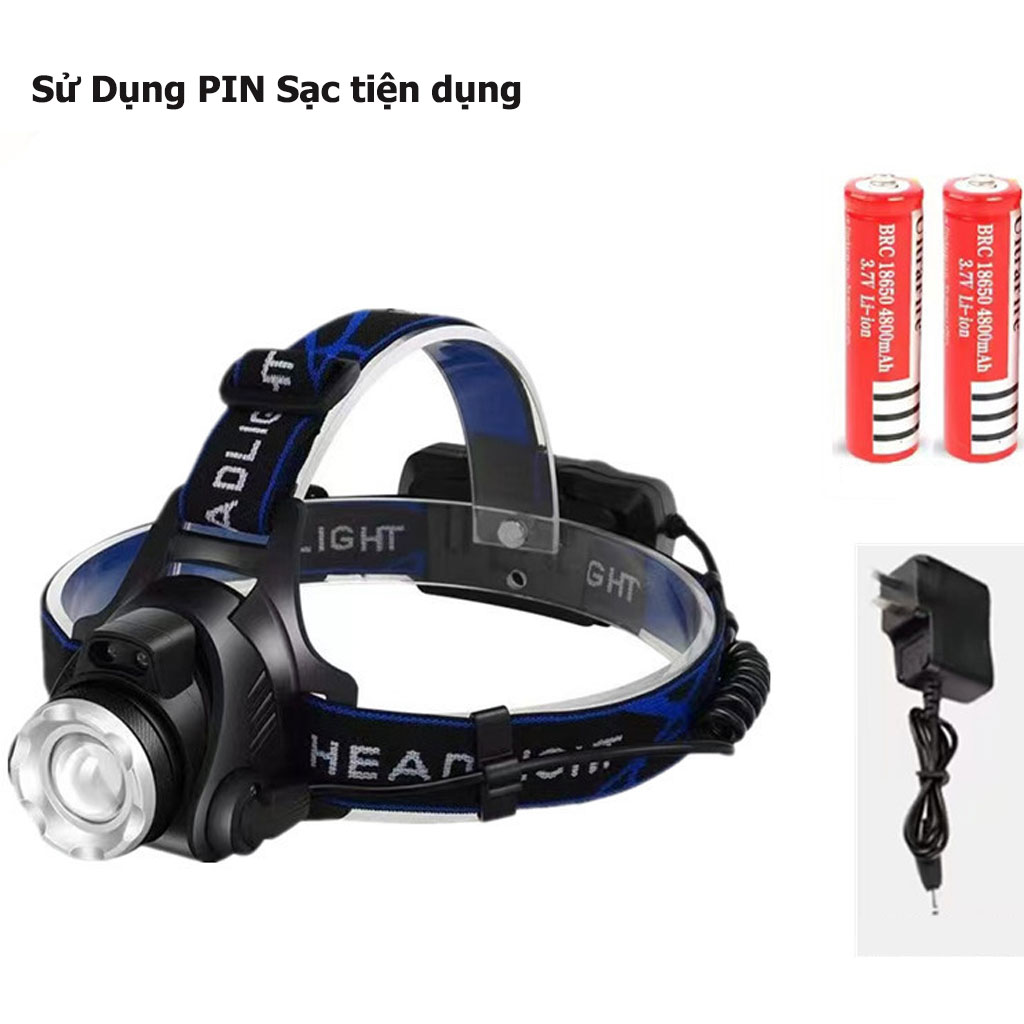 Đèn Pin Đội Đầu Siêu Sáng US ARMY T6 Bóng Led, Đa Chức Năng, Không Thấm Nước Dung Lượng Pin 5800 mAh Có Thể Sạc Lại Công Suất Đèn 10W- HÀNG CHÍNH HÃNG