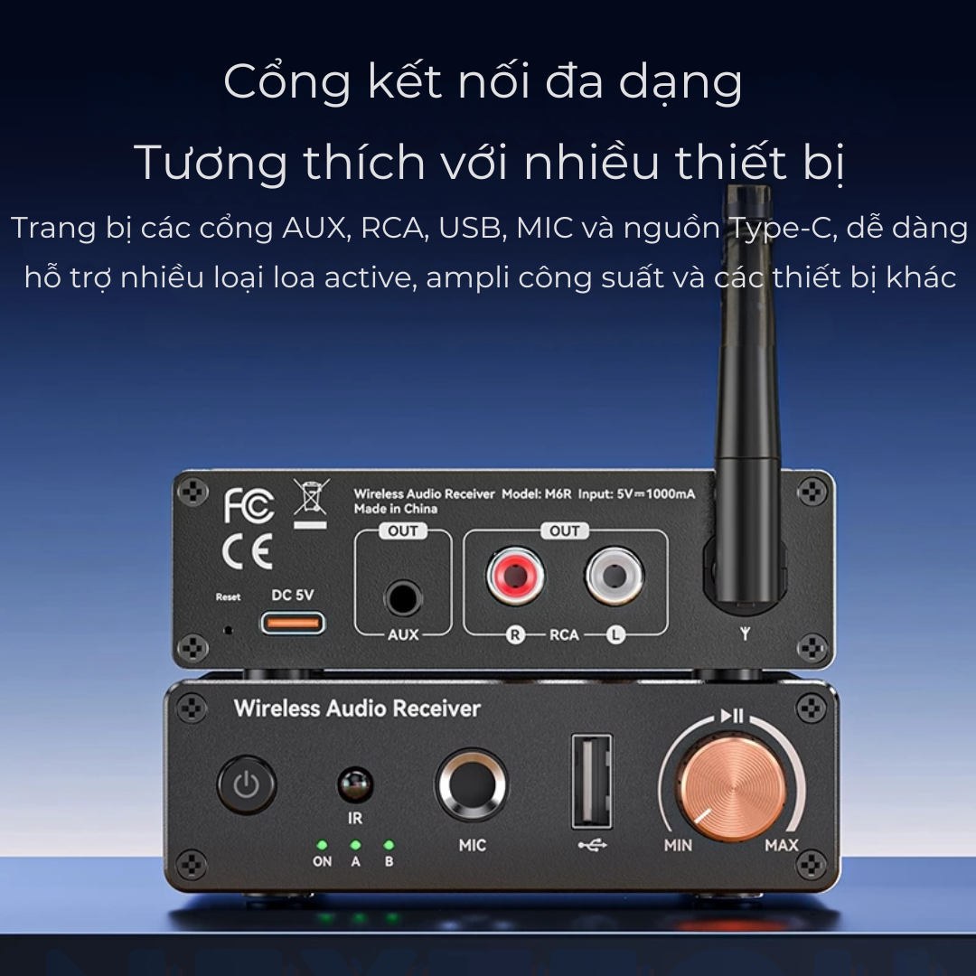 Bộ Thu Âm Thanh Bluetooth 6.0  RCA/AUX/USB + Mic 6.5mm Hát Karaoke, Kết Nối Kép M6R - Hàng Nhập Khẩu