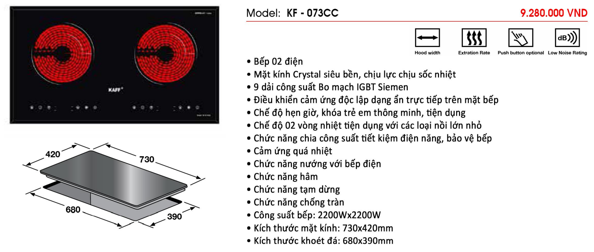 Bếp điện từ kết hợp hồng ngoại KAFF KF-073IC - Sản phẩm chính hãng
