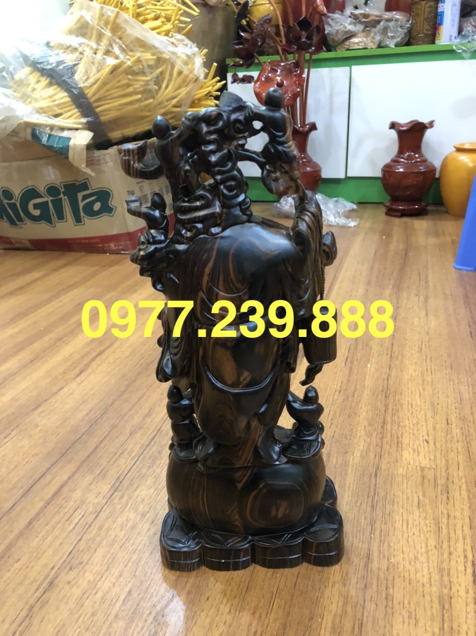 Di lặc gỗ mun hoa 40cm
