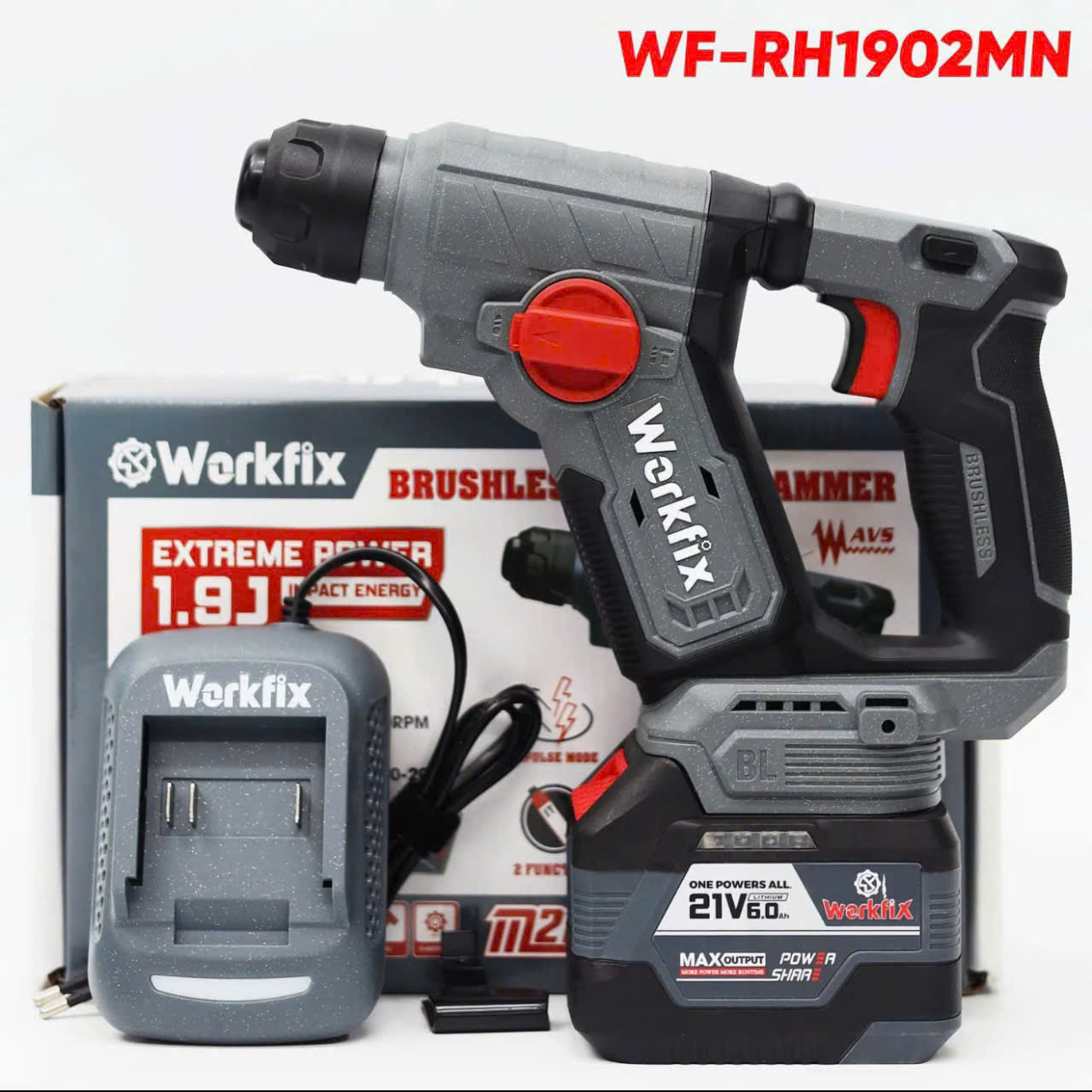 Máy Khoan Bê Tông Mini Wokfix WF-RH 1902MN Có Tạo Xung – Không Chổi Than – Lực Đập 1.9J Trọng Lượng Nhẹ