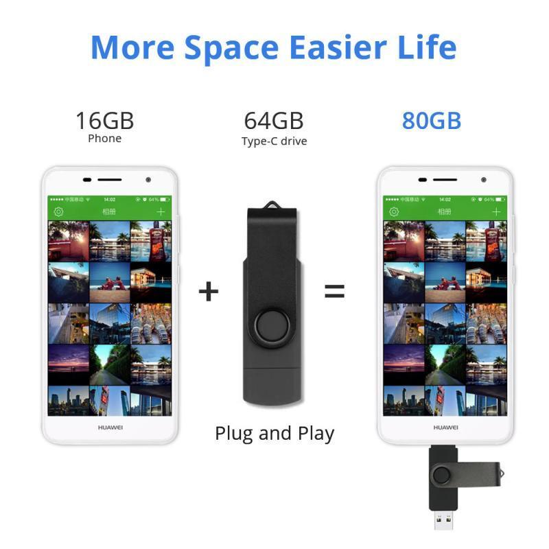 Ổ đĩa flash Fonken USB 2.0 loại C 2 trong 1 tốc độ cao 128GB 64GB 32GB 16GB