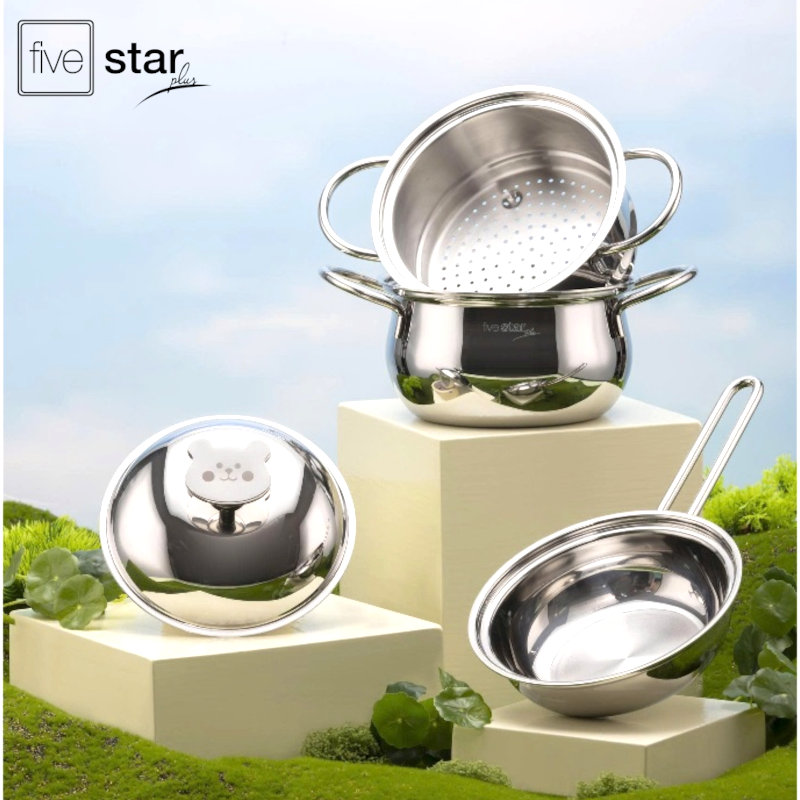 Bộ Nồi Baby 3 Món Fivestar Plus FPB3005 3 Lớp Inox 304 gồm 1 nồi 16 cm 1 xửng 16 cm 1 chảo 16 cm