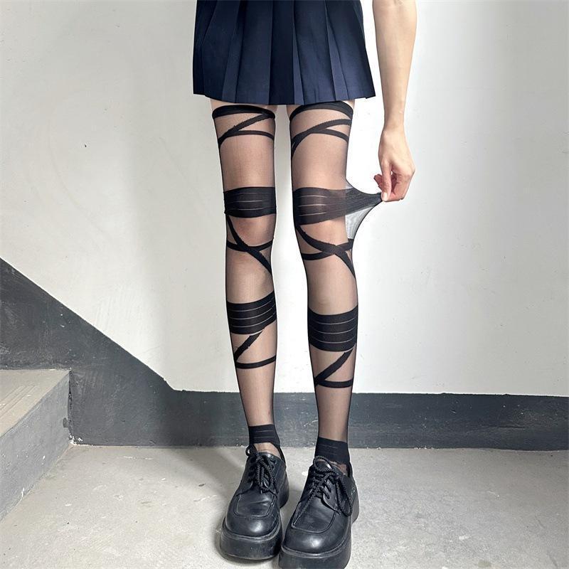 Tất đùi vớ đùi mỏng, tất dài qua gối HỌA TIẾT DÂY QUẤN PHONG CÁCH MUMMY cosplay cá tính độc đáo cho Nữ  Women