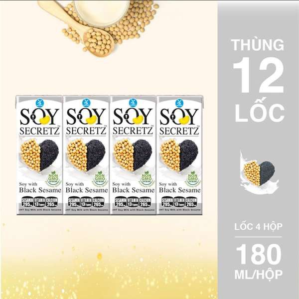 Thùng Sữa Đậu Nành Với Mè Đen Soy Secretz Hàng Nhập Khẩu Thái Lan 48 hộp , Không Chất Bảo Quản, Hương Vị Tự Nhiên, Giúp Chống Lão Hóa, Hỗ Trợ Làn Da Và Xương Chắc Khỏe