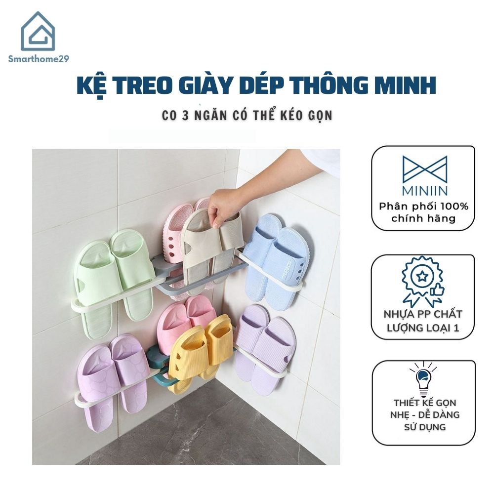 Kệ Để Giày Dép Thông Minh Thanh Treo Khăn Đa Năng, Giá Treo Kẹp Dép Tiện Dụng Treo Tường 3 NGĂN Gấp Gọn Dán Tường - Hàng Loại 1 - CHính Hãng MINIIN