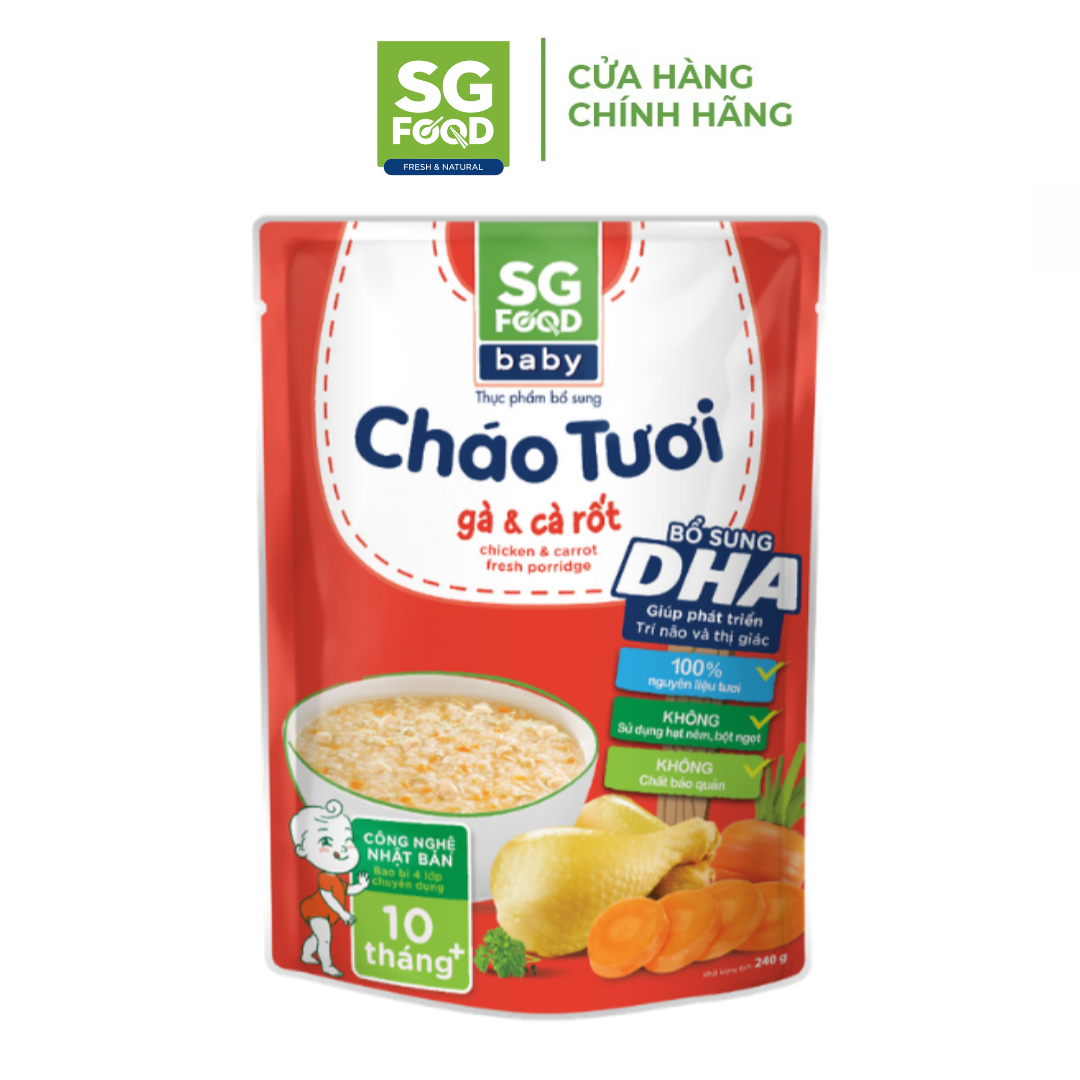 Lốc 53 - Combo 5 Cháo Tươi Baby Sài Gòn Food 240G (Gà, Thịt Bằm, Bò, Tôm, Cá Hồi)