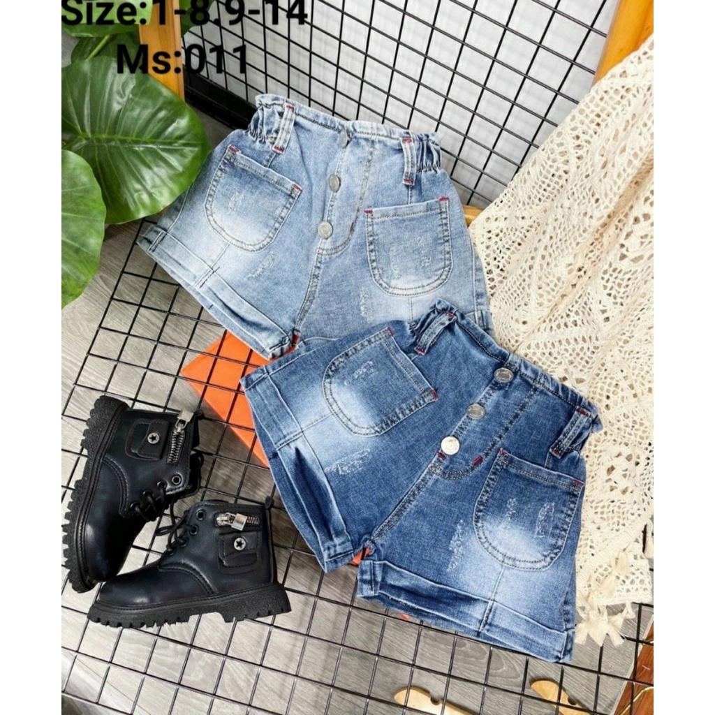 Quần đùi lưng cao cho bé gái phối đồ đi chơi đi học sành điệu size 12-35kg chất jeans co giãn mềm mát
