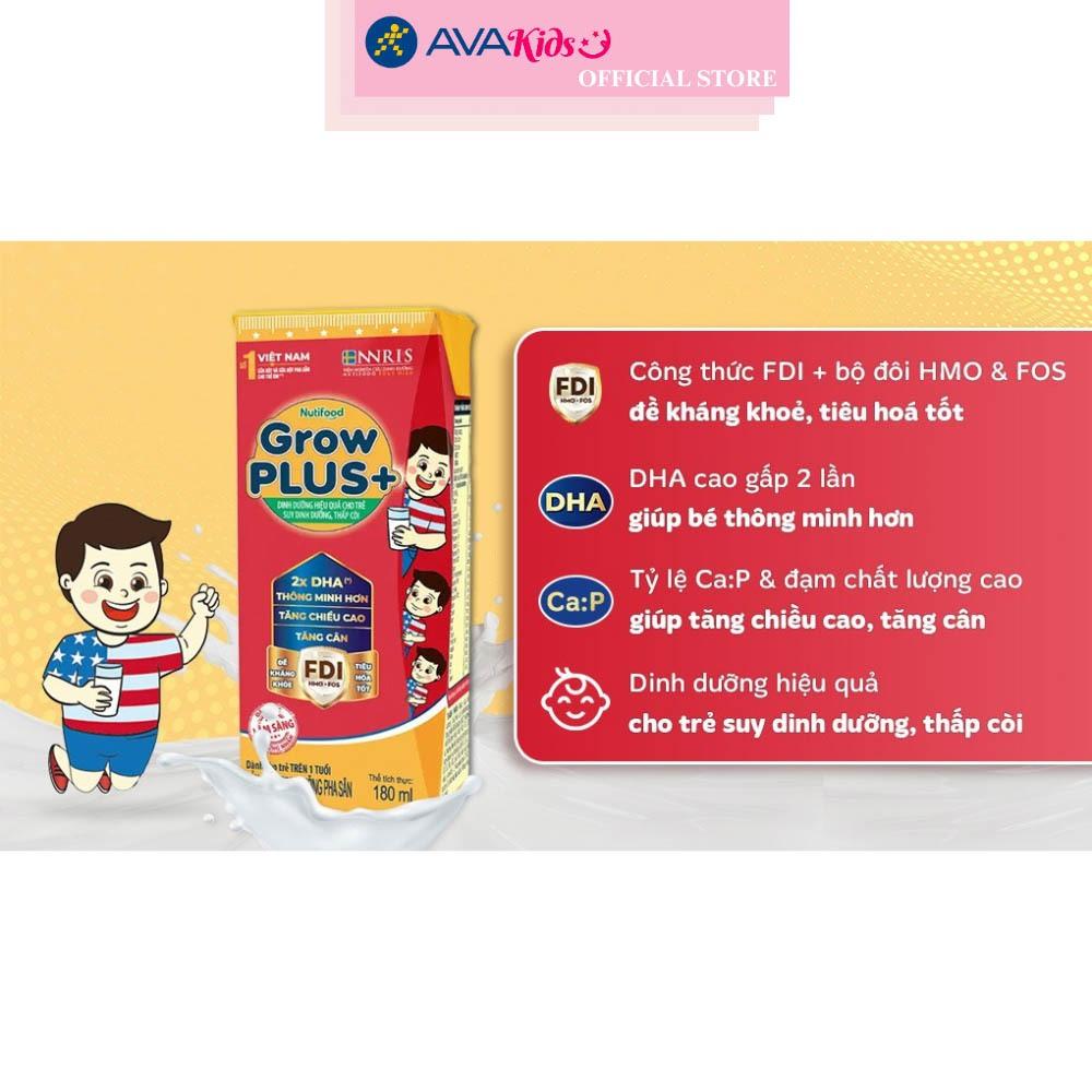 Thùng sữa pha sẵn Nutifood GrowPLUS+ đỏ hương vani 180 ml cho trẻ suy dinh dưỡng, thấp còi (từ 1 tuổi)