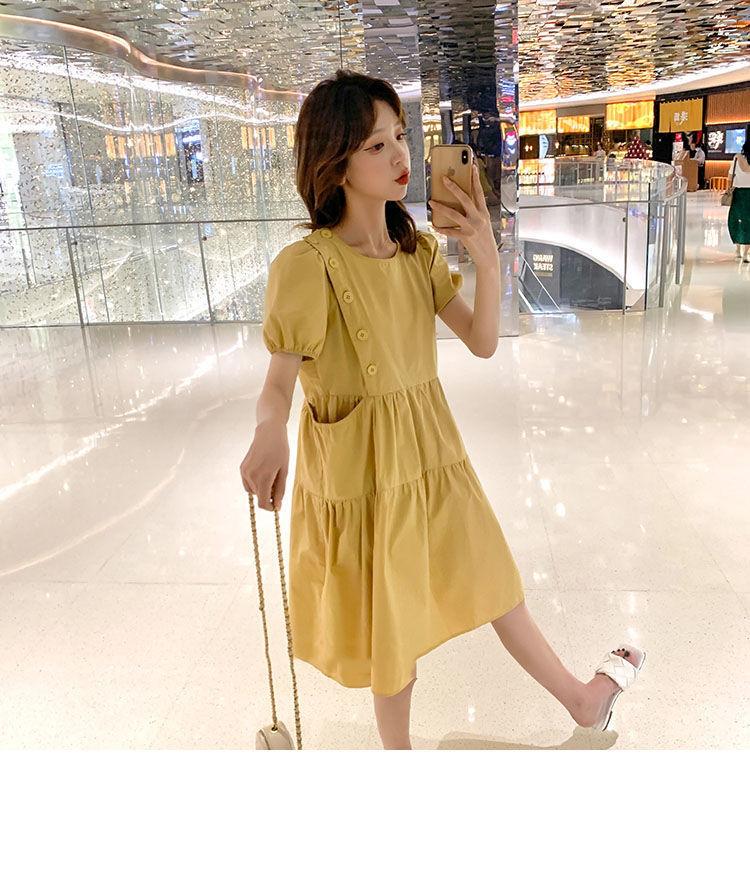 CHENGRUI Một bên cắt bong bóng tay áo đầm cho phụ nữ 2022 mùa hè Hàn Quốc giảm tuổi hiển thị gầy thiết kế váy ẩm