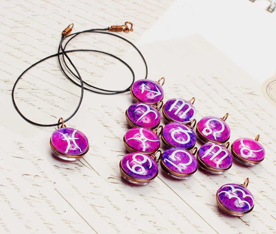 Dây chuyền 2 mặt hình 12 cung hoàng đạo Zodiac màu sắc tươi sáng 14MM-003