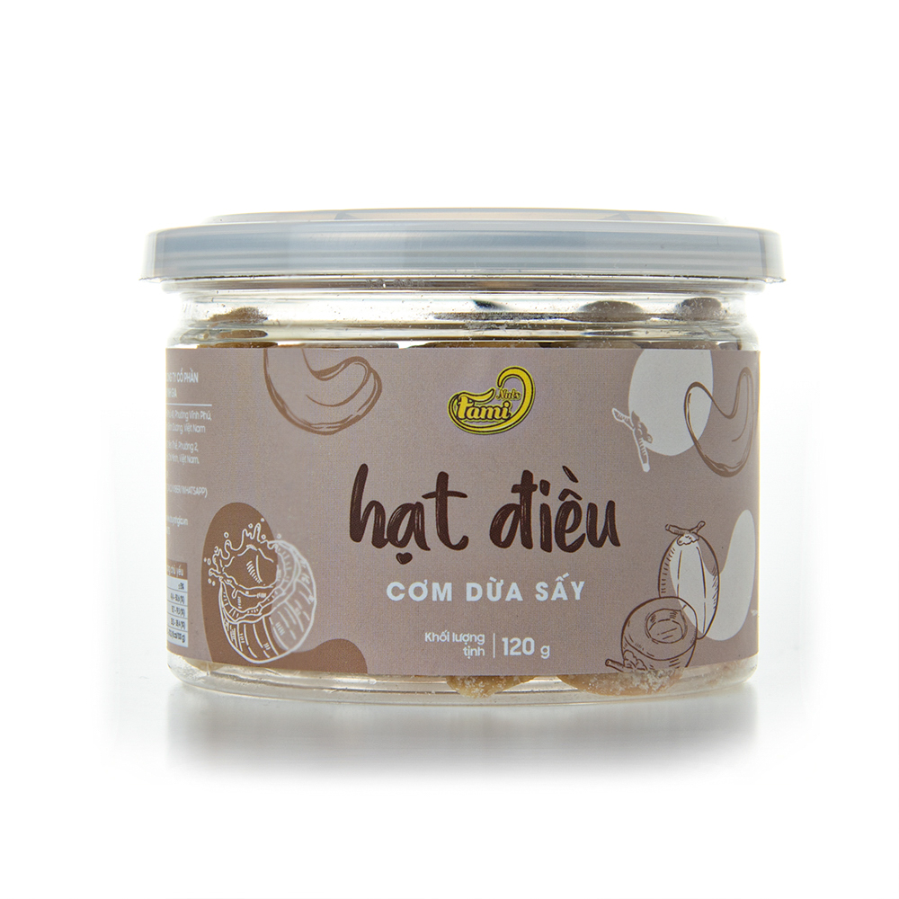 Hạt Điều Tẩm Vị Cơm Dừa Sấy, Hạt Điều Cơm Dừa Sấy, Hạt Điều Rang Sấy Vị Cơm Dừa, Hạt Điều Acồ Size A++, Hạt Điều Xuất Khẩu - Hũ Nắp Nhôm 120g - Thương Hiệu FAMINUTS
