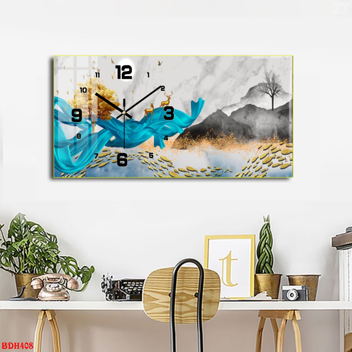 Tranh Tráng Gương Phong Cảnh Nghệ Thuật Gắn Kim Đồng Hồ Tuyệt Đẹp - Đồng Hồ Trang Trí Phòng Khách Cao Cấp