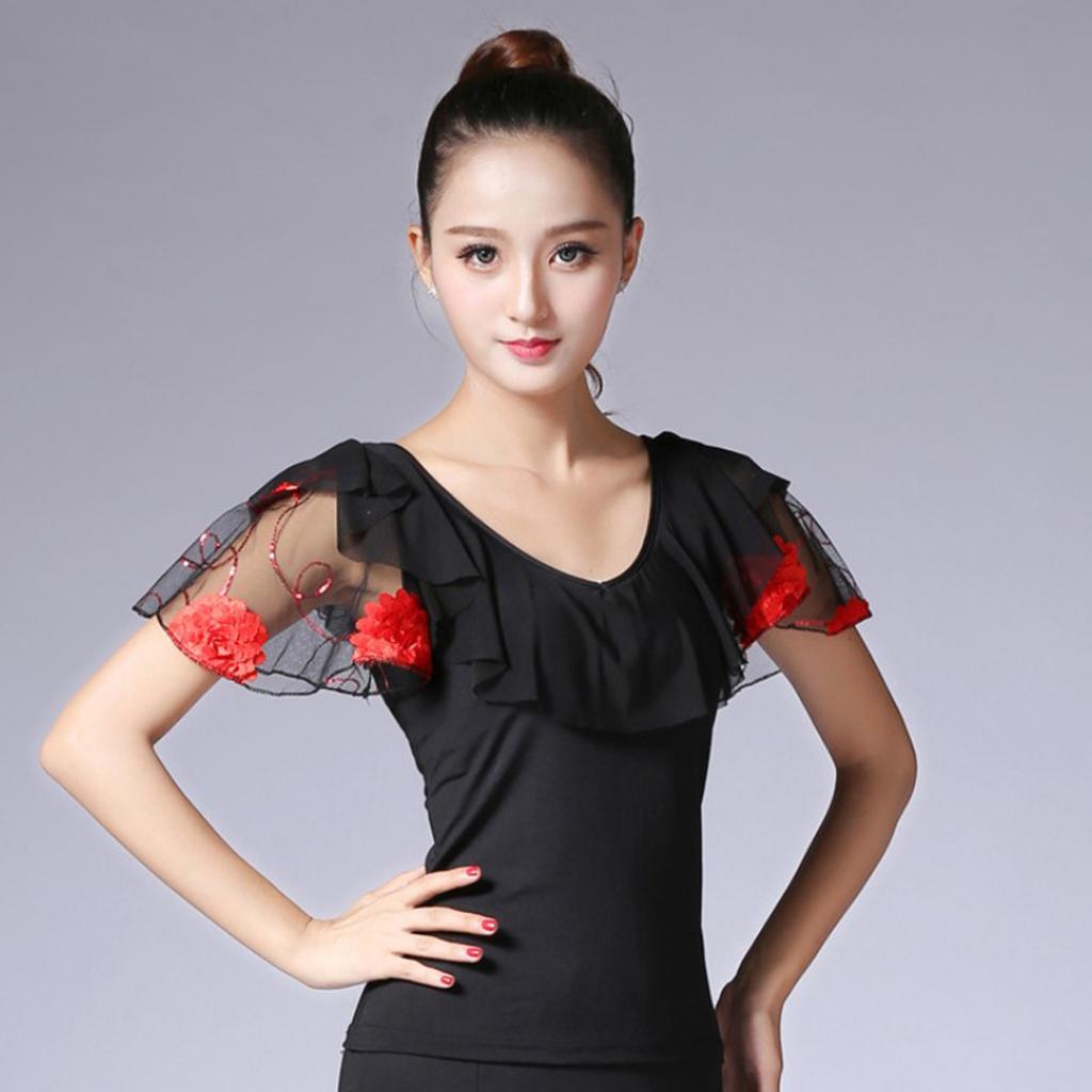 Ballroom Flamenco Latin Salsa Dance Blouse Tops Stage Dancewear Costumes