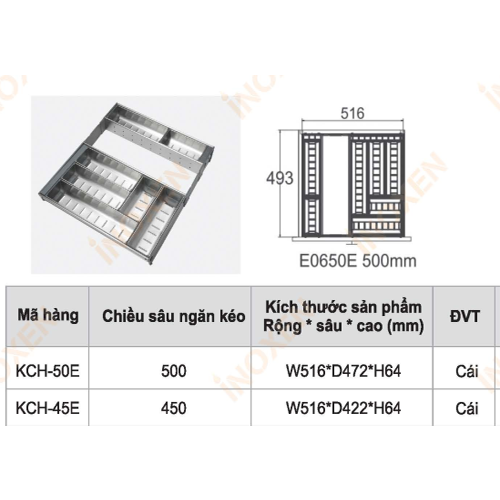 Khay chia thìa dĩa dụng cụ nhà bếp ngăn kéo inox KCH50E - INOXEN