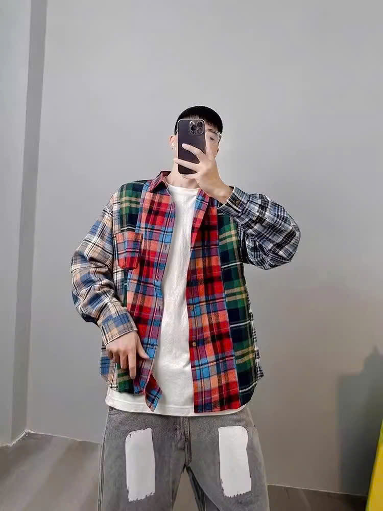 Áo sơ mi nam nữ form rộng 2N Unisex somi khoác ngoài sọc caro nhiều màu số 24