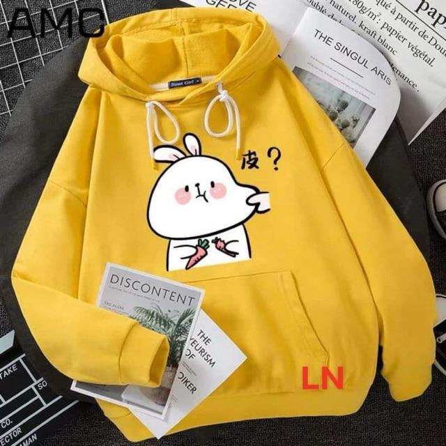 Áo hoodie thỏ trắng bẹo má 5D DA