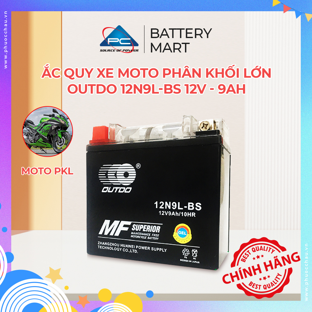 ẮC QUY XE MOTO PHÂN KHỐI LỚN OUTDO 12N9L-BS 12V - 9AH