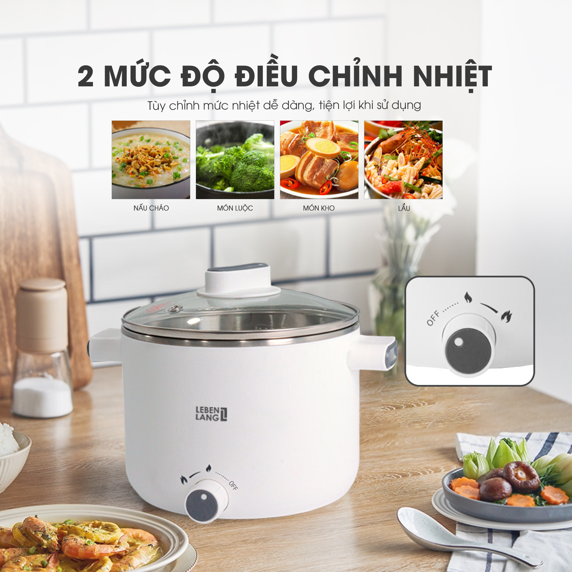 Nồi lẩu điện mini Lebenlang LBL0303, dung tích 1200ML, hai tay cầm tiện lợi, bảo hành 2 năm – hàng chính hãng