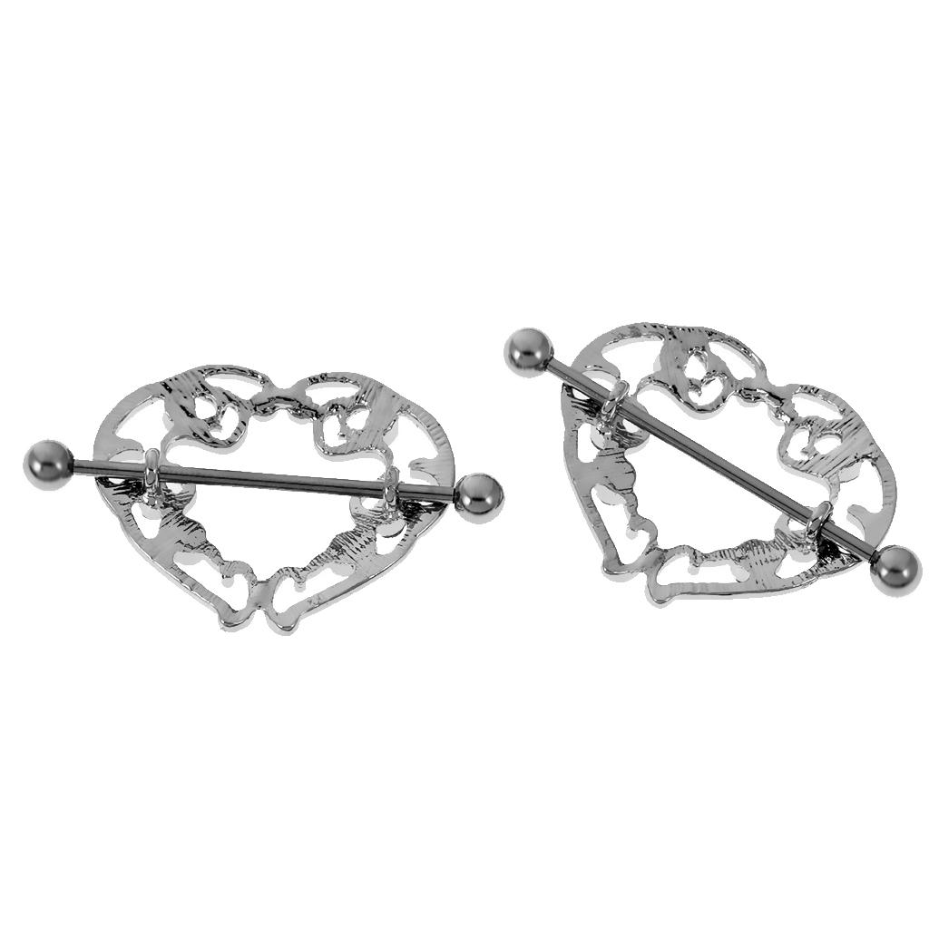 1 Pair Heart Love Stainless Steel Nipple Shield Bar Body Piercing Jewelry