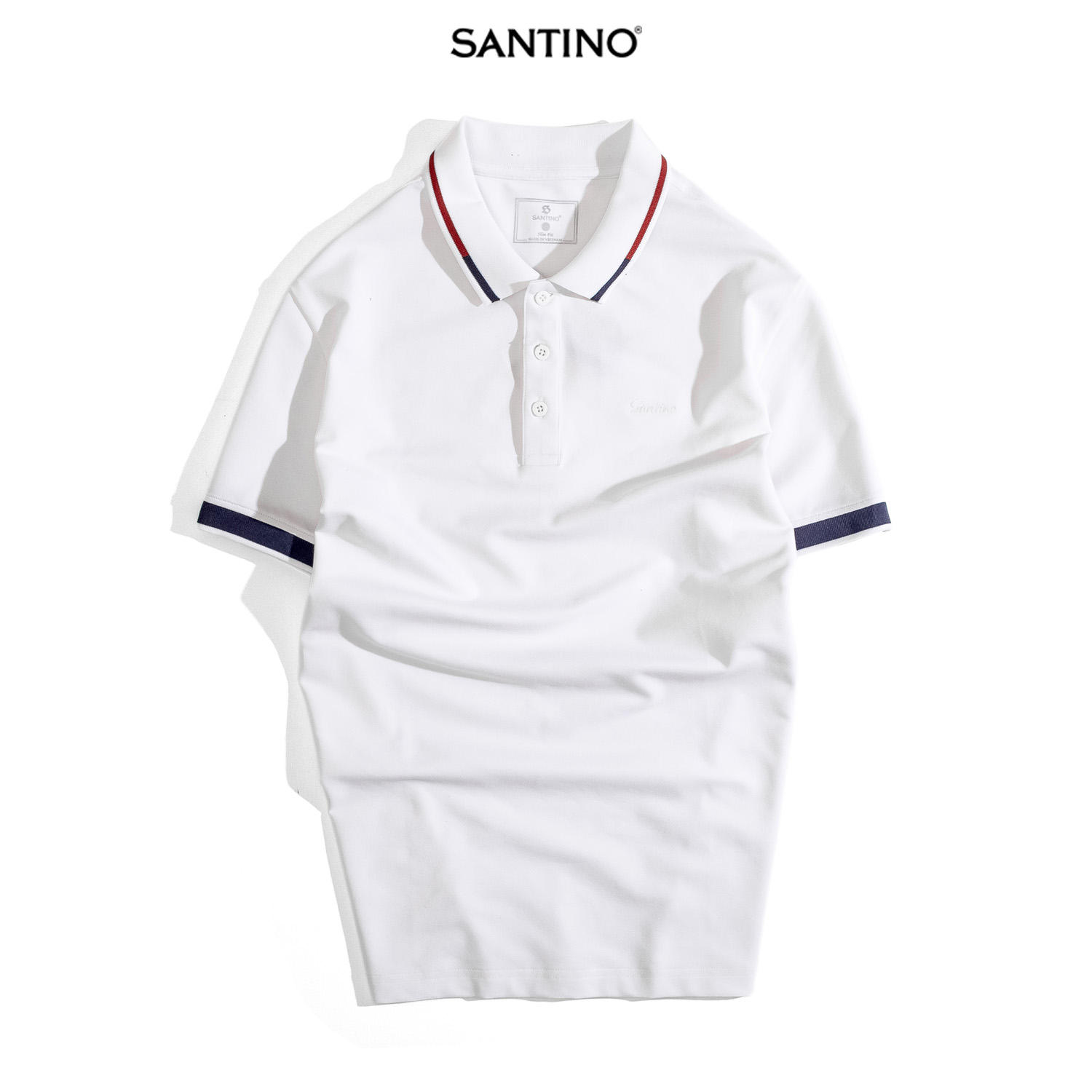 Áo Polo nam SANTINO, bo kẻ lịch lãm, Cotton Cá Sấu, kháng khuẩn chống nhăn - E010