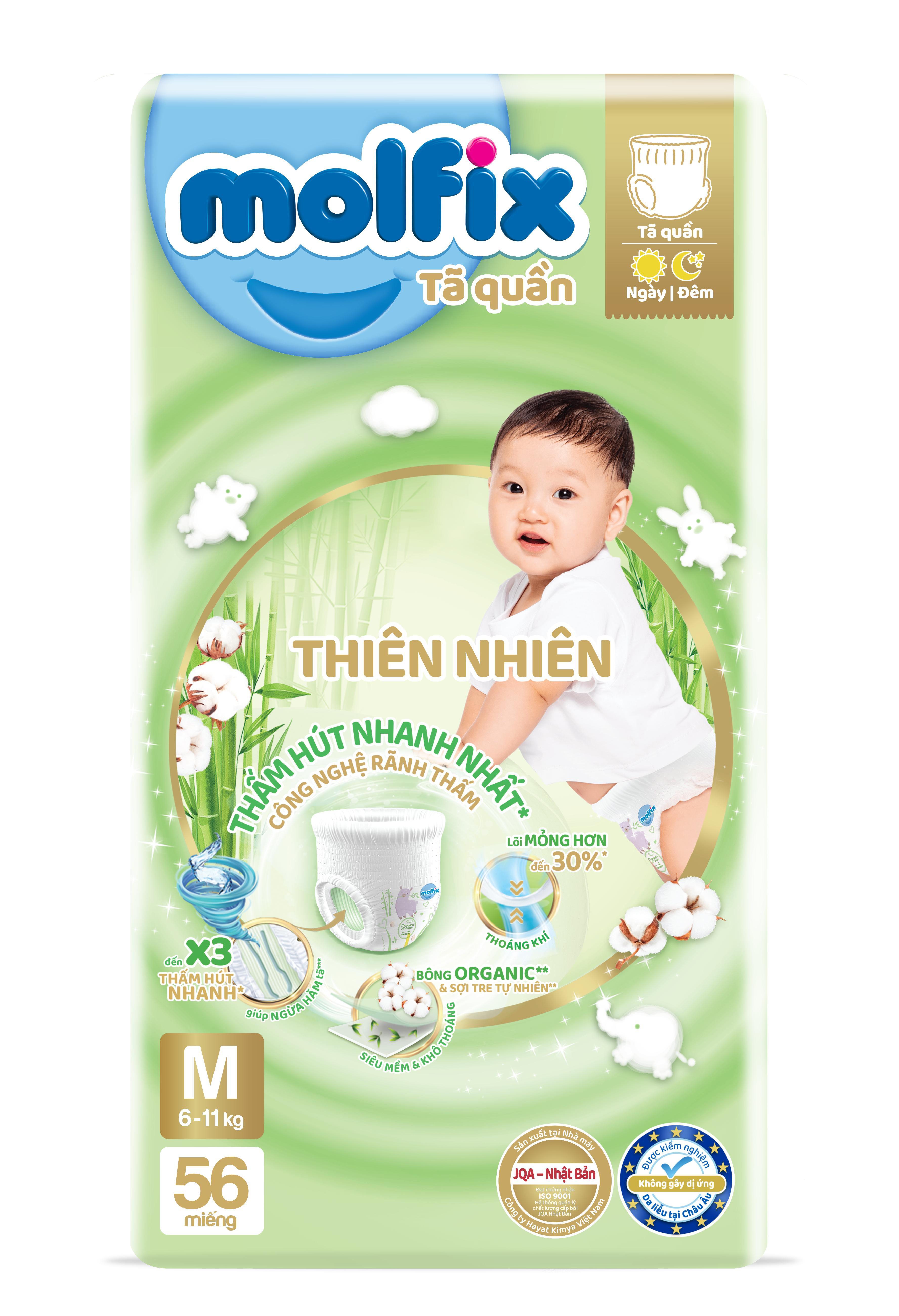 Tã/bỉm quần Molfix Thiên nhiên Super Jumbo M (6kg - 11kg) - Gói 56 miếng