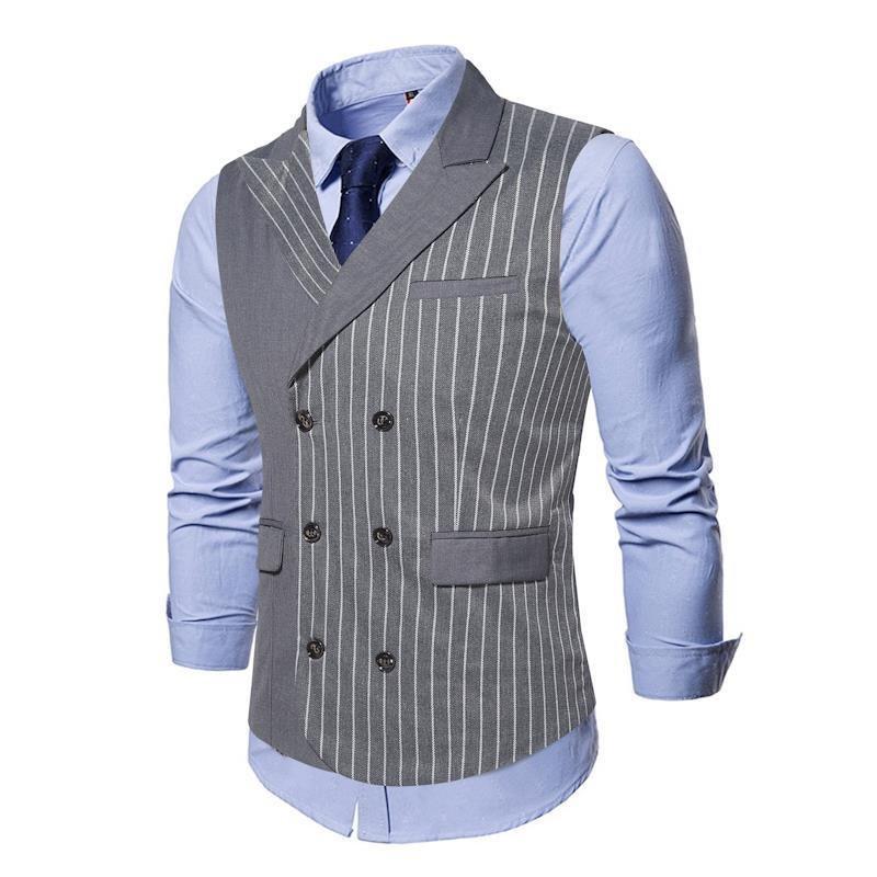 áo gile, áo gile nam thiết kế 2 hàng cúc phối kẻ ọc cực chất, sang chảnh và lịch lãm, năng động - H65