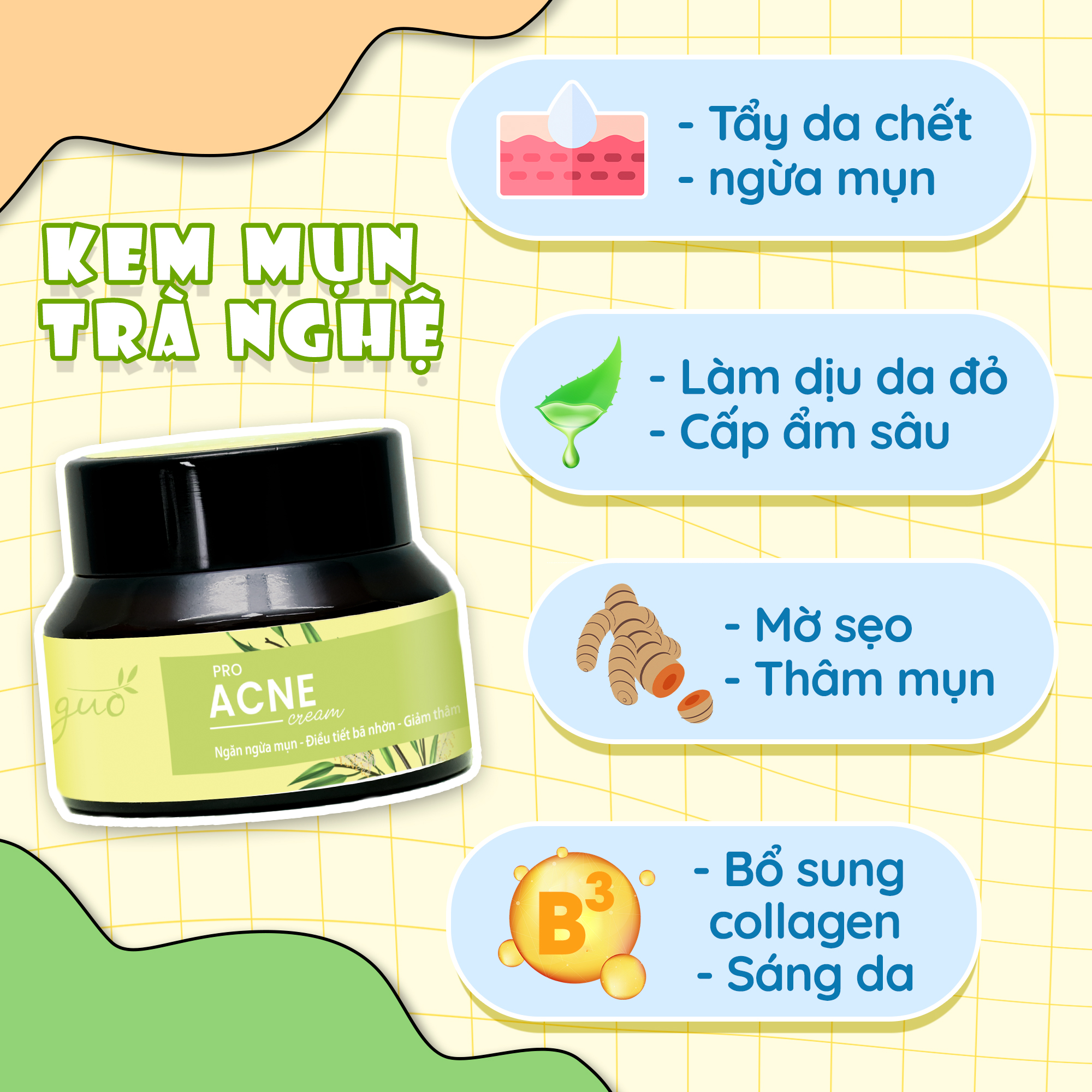 Kem Mụn Tràm Trà Nghệ Cho Bà Bầu GUO 30gr