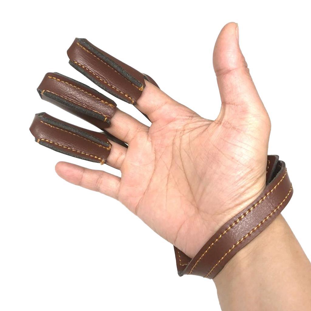Leather 3 Finger Archery Glove Outdoor Hunting Finger Tab Guard Protector Archery Accessories