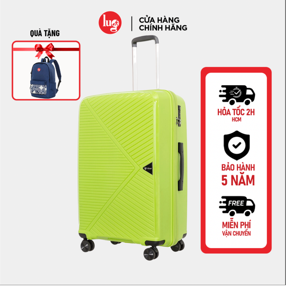 Vali Kéo Lug Aber S20S24S28 Xách Tay Pp02 Nhựa Pp Chống Bể Vỡ, Trọng Lượng Siêu Nhẹ, Bề Mặt Chống Trầy Tối Ưu - Size 20 - Green