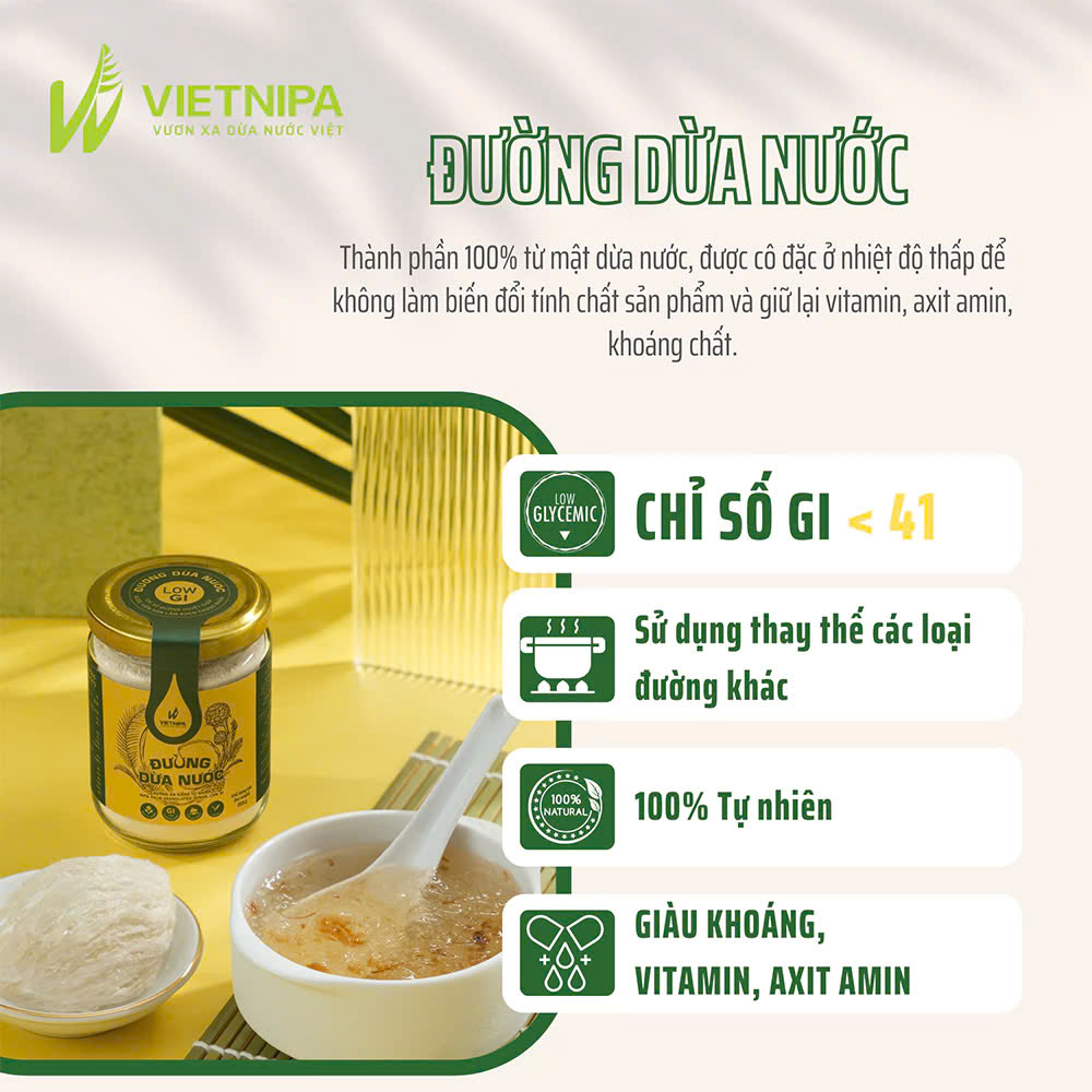 Đường Dừa Nước Vietnipa 550g -  Người Tiểu Đường, Ăn Kiêng, Hàm Lượng Vitamin Và Muối Khoáng Cao