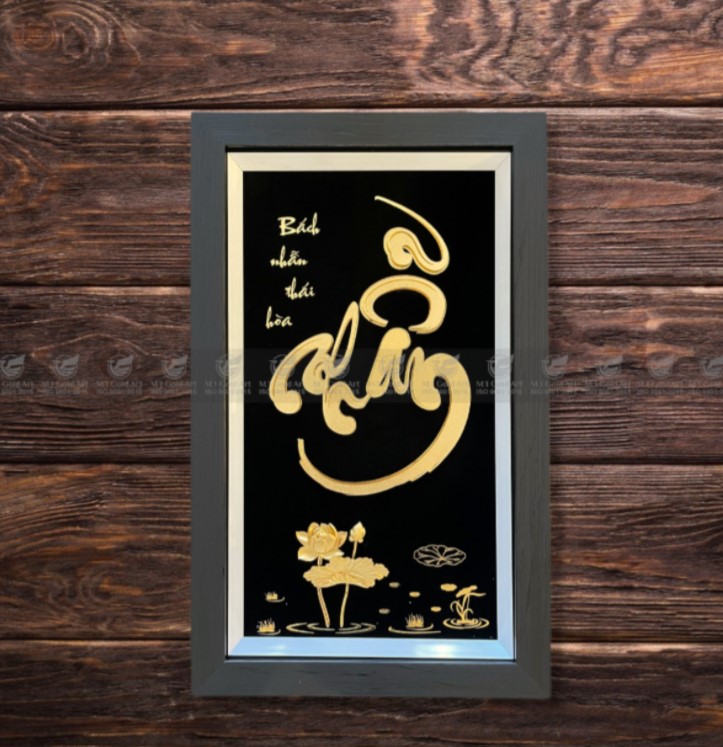 Tranh chữ nhẫn dát vàng 24k MT Gold Art- Hàng chính hãng, trang trí nhà cửa, phòng làm việc, quà tặng sếp, đối tác, khách hàng, tân gia, khai trương