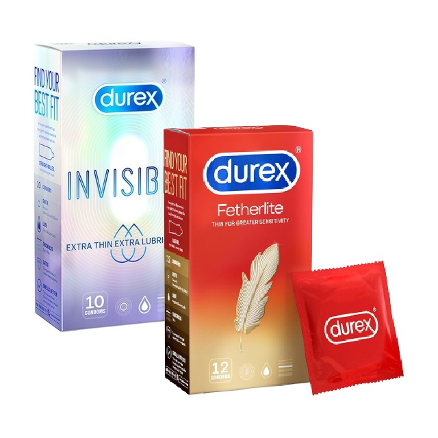 Bộ 2 hộp Bao cao su Durex Invisible Extra Lubricated 10 bao / hộp + Bao cao su Durex Fetherlite 12 bao / hộp