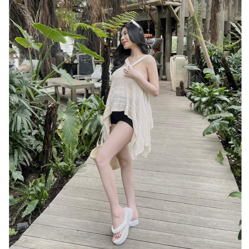 [L2M] Áo LƯỚI len dệt kim KIỂU YẾM dáng CROPTOP họa tiết ren lưới