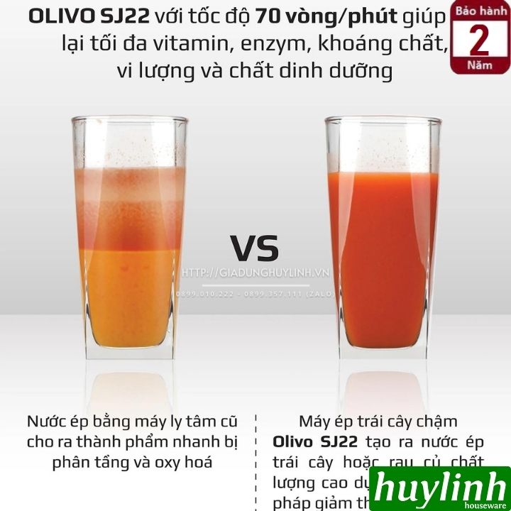 Máy ép chậm trục ngang Olivo SJ22 - 150W - Tặng công thức ép - Hàng chính hãng