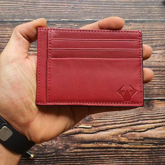 Ví thẻ Card holder da bò thật - Đỏ đô CH104