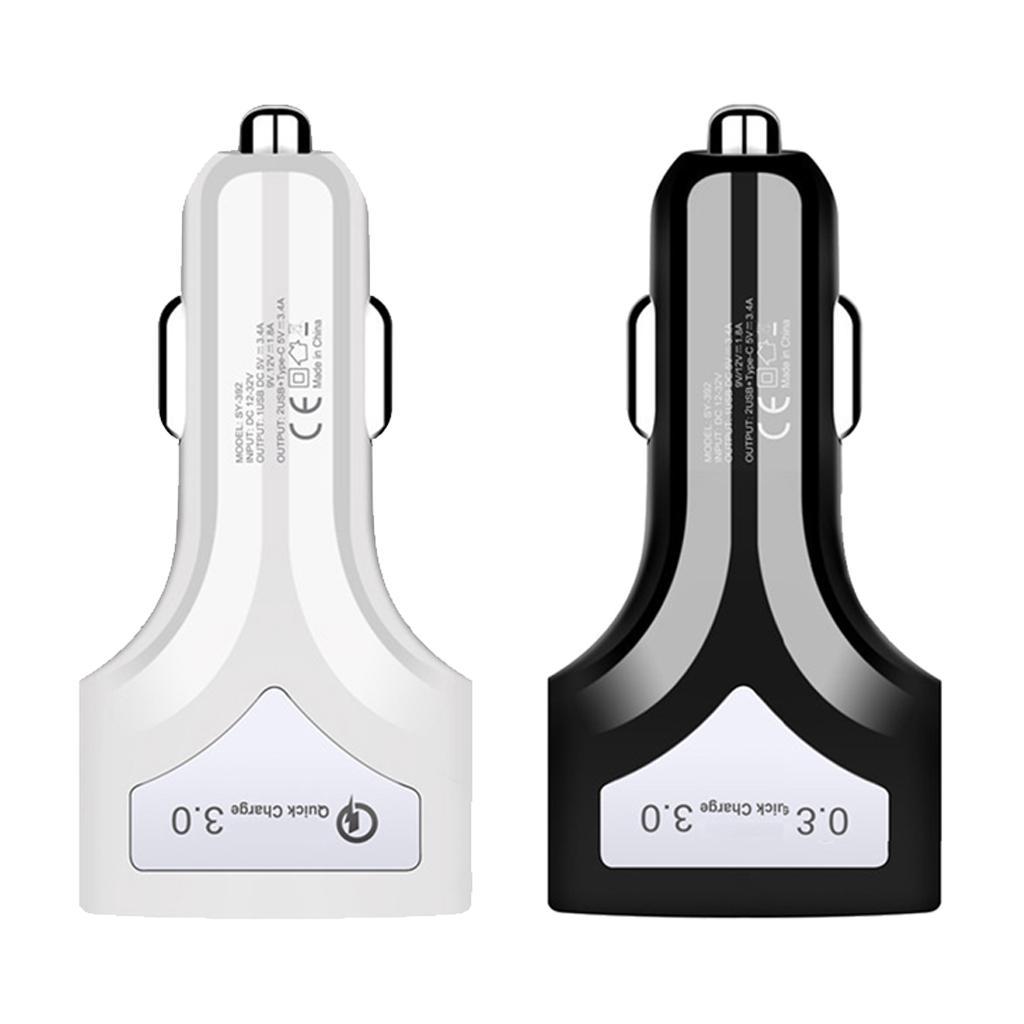 QC3.0 Universal Dual Port LED USB Smart Car Quick Charge Adapter Black