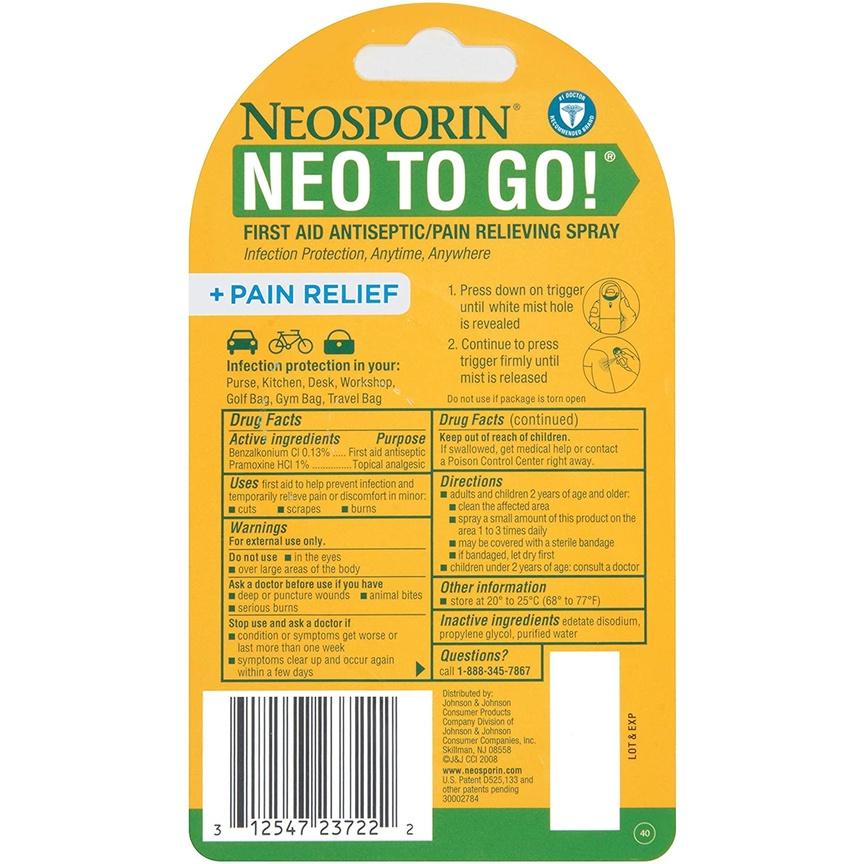 Xịt sơ cứu, giảm đau nhanh Neosporin NEO TO GO!