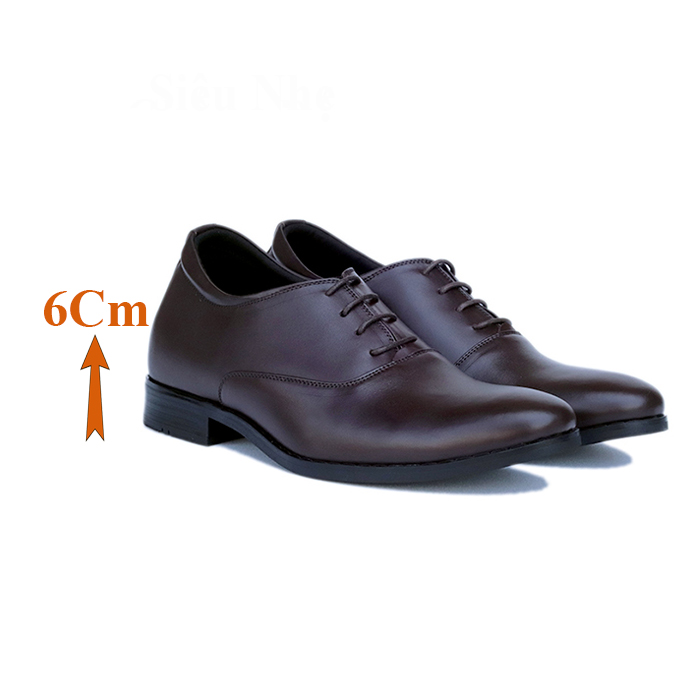 Giày Tăng Chiều Cao Nam T&TRA Tăng Cao 6Cm- S1008 Nâu Tối- Chất Liệu Da Bò Cao Cấp, Đế Cao Su Ghép- Đế Pháp, Phần Tăng Cao Ẩn Bên Trong